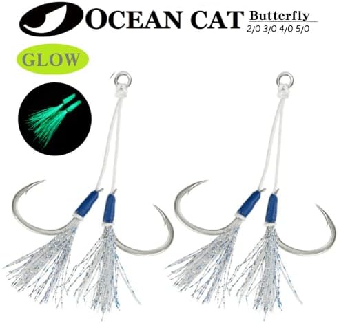 Принадлежности Куки OCEAN CAT Butterfly Glow За Джиггинга С бавен бърз спад на Куки с Размери 2/0, 3/0, 4/0,