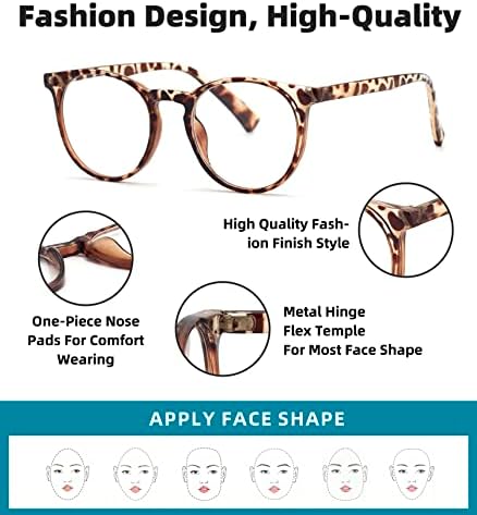 Очила за четене Autojouls в 5 опаковки за Жени и мъже, Стилни Очила за четене Шнур в Кръгла Рамка