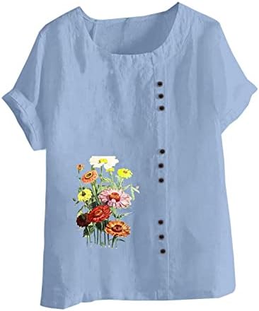 Блуза копчета за момичета с къс ръкав и кръгло деколте, Бельо Блуза с Флорални Принтом Маргаритка, Извънгабаритни