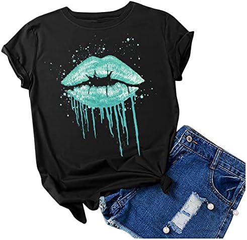 Блуза, Тениска за Момичета Лято Есен с Къс ръкав 2023 Облекло Модерен Блуза с Кръгло деколте и Графичен Дизайн Свободно