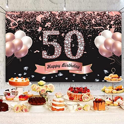 Украса Trgowaul на 50-ия рожден ден на жените - Розово Злато, на Фона на банер с 50-годишнината, 5,9 X 3,6 Fts,