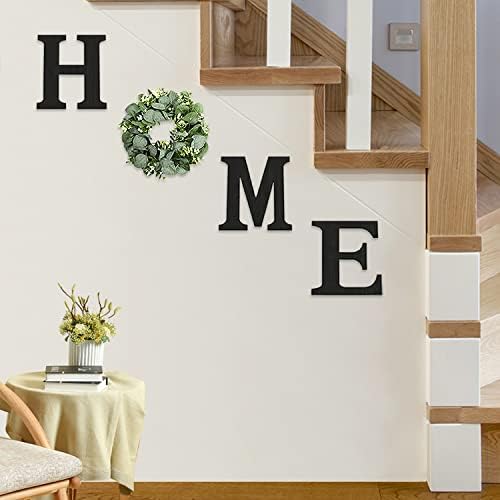 Дървена Табела за къщи с Изкуствени эвкалиптовым венец за O, Окачен декорация за дома в фермерска къща - Дървени
