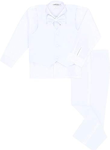 Комплект смокинг за момчета, от 5 теми - Включва Официален Яке, Панталон, Риза, Жилетка и вратовръзка-пеперуда - Черен