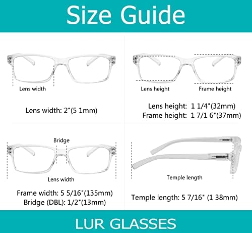 LUR 6 опаковки, прозрачни очила за четене + 3 опаковки на метални очила за четене в полукръгла рамка (общо 9 двойки ридеров