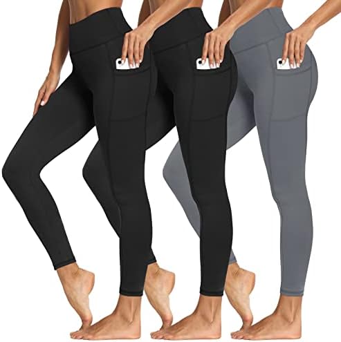 3 Опаковки Леггинсов с джобове за жени, Меки Спортни Панталони за йога с контрол на корема и висока талия