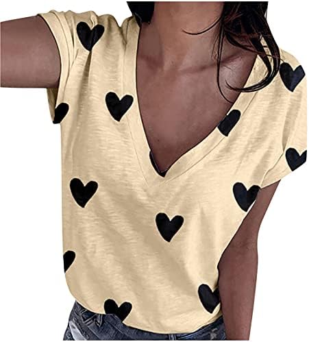 LKchoose/ Женска Тениска с V-образно деколте, Топ Размера на Плюс, Модерен Принт Любов, Къс Ръкав, Ежедневни Свободна Тениска,