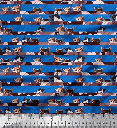 Плат от futon джърси Soimoi, диагонално ивица и животински принт в формата на котешки мордочки, шевна плат