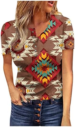 Ризи с Къс ръкав за Жени, който е Кръгъл Отвор, Ацтекские Тениски С Геометричен Модел, Блузи, Ежедневни Базови Върховете на