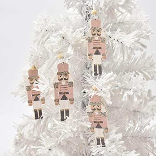Украса за мини-Коледна елха във формата на Розови и сребърни Щелкунчиков - 4 броя-ва