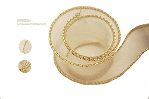 Шифоновая лента CLYAIYLC със Златен ръб за опаковане на подаръци, Украси за печене във формата на Букет, Венец със собствените