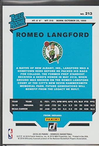 2019-20 Donruss Баскетбол 213 Ромео Лангфорд Бостън Селтикс, запознати с рейтинг RC, Официалната търговска картичка