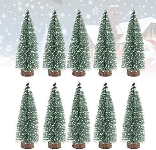 Миниатюрна Настолна Коледно Дърво ULTNICE от Бор с Дървена основа, Комплект Коледни Елхи с покрити със сняг Бор, Украса