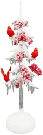Коледна Украса от ледени висулки с Кардиналами, Празничен Начало Декор с Бели искри и Птици, 13 Инча