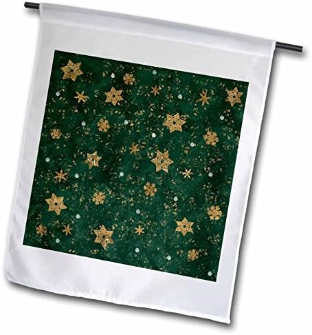 Триизмерна Коледна модел от Жълти Звезди, Сняг, на Зелен фон - Знамена (fl_355013_1)