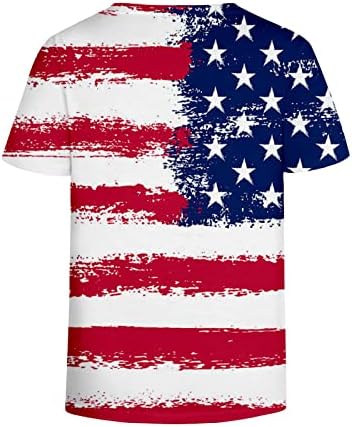 Горната Риза за Момичета Лято-Есен 2023, Памучен Блуза с Къс Ръкав Vneck, Американското Знаме, Звездите, Ежедневна Блуза с