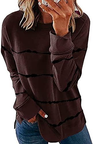 Есенни дамски ежедневни блузи с кръгло деколте и дълъг ръкав, по-големи размери, свободните пуловери с шарени