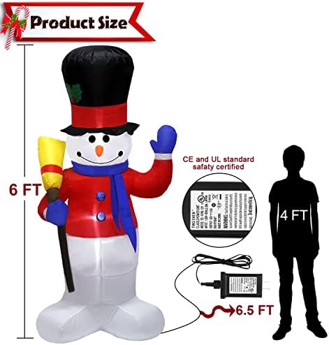 Надуваеми Украшения FastDeng 6 фута Коледен Снежен човек с Метла, Вътрешни Статични Светлини и Вентилатор, Коледа, Снежен
