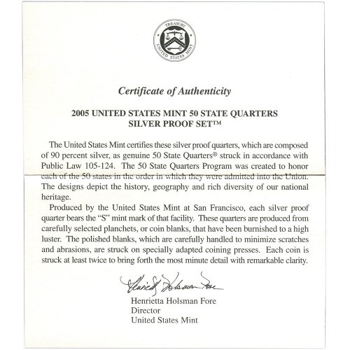 Комплект сребърни пробирок Монетния двор на САЩ 2005 година на издаване OGP