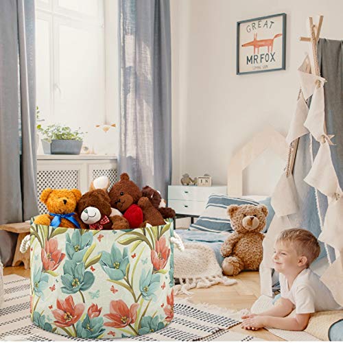visesunny Сгъваема Кошница с Голям Капацитет, Количка за съхранение на играчки в стил Ретро с Цветя, със Здрави Хлопковыми