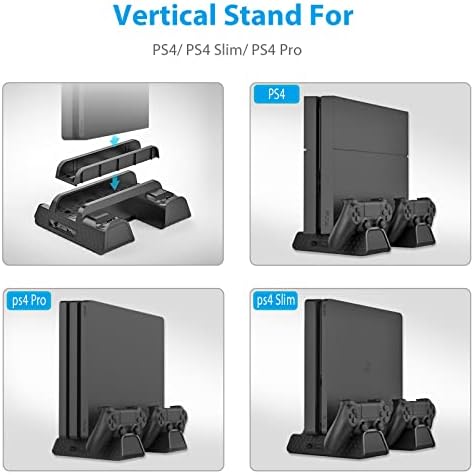 Вертикална поставка за PS4/PS4 Slim/PS4 Pro - Охлаждащ вентилатор с контролер Зарядно устройство PS4, зарядно устройство