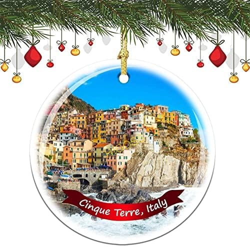 Cinque Terre, Италия, Подвесное Коледна Украса на коледната Елха, Фарфоровое Двустранно Керамично Украса, 3 инча