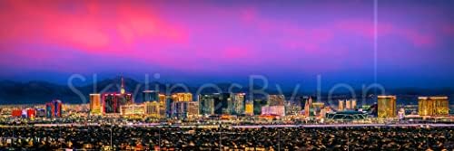 Лас Вегас 2022 Хоризонт печат на снимки БЕЗ РАМКА Цвят на Здрач Център на града 11,75 x 36 Фотографска Панорама Плакат