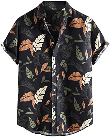 Romwe Мъжки Хавайска Риза с копчета и Къс Ръкав, Тропически Ежедневни Плажна Риза, Върхове