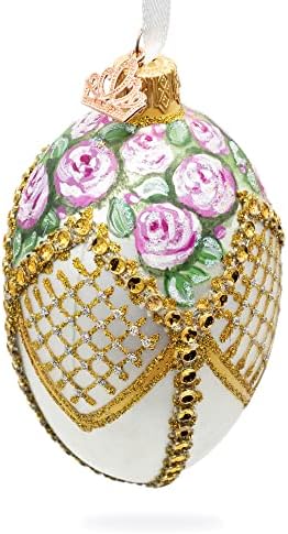 Рози в Украсен със Скъпоценни Камъни Стъклена Яйце във формата на Диамант Украшение 4 Инча