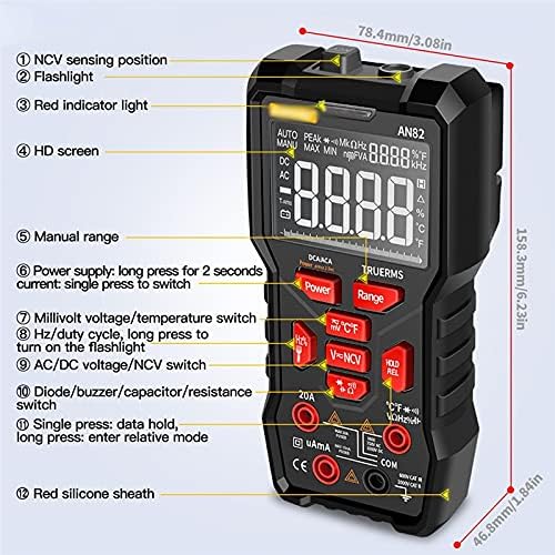 HSLWYJ Измерване на коефициента на честота на тока на напрежение AC/DC Амперметър Тестер Метър 9999 Броя True RMS Дигитален