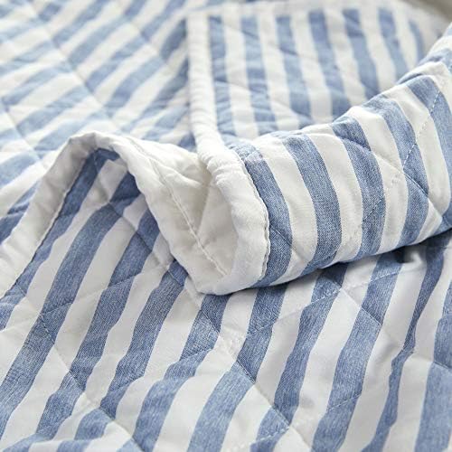 Комплекти, одеяла PAVEL Queen, Комплект спално бельо в стоманената синьо-бели райета, Завеси от мек микрофибър и воал