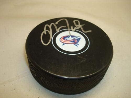 Джон Торторелла подписа хокей шайба Кълъмбъс Блу Джакетс с автограф от 1B - за Миене на НХЛ с автограф
