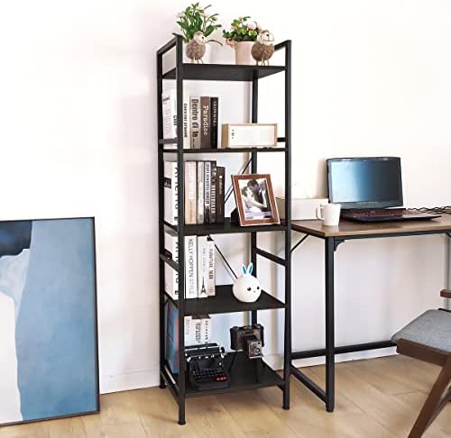 OGCAU шкафове и bookshelf 5-Ярусная Витрина, Промишлена bookshelf с Метална Рамка, свободно Стоящи Рафтове за съхранение, Тясна