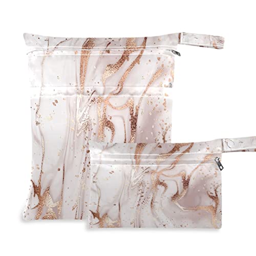 Плажната чанта за влажни сушене от Розово злато и Мрамор Kigai, 2 опаковки - Тъканни Чанти за Памперси - Водоустойчив Органайзер