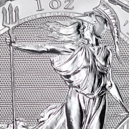 Лот 2023 г. от (5) британски сребърни монети Britannia с тегло 1 унция на Кралския монетен двор Brilliant без тиража със