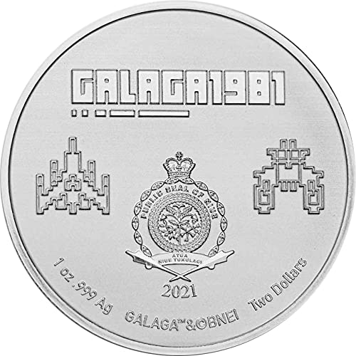 2021 DE Galaga PowerCoin 40th Anniversary е с Цветна Сребърна монета с тегло 1 Унция 2 $ Ниуе 2021 БУ, Лъскава, Без