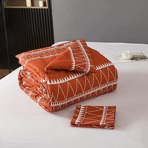 Теракот Комплект спално бельо Queen Size (90 × 90), Обратим Оранжево Комплект спално бельо в стил бохо с триъгълен модел