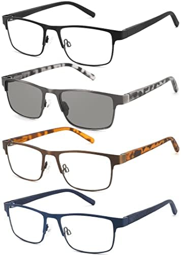 Мъжки слънчеви очила за четене DILLY VISION, 4 опаковки, метални полнокадровые ридеры, блокиране на синя светлина,