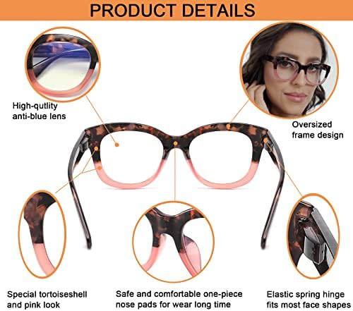 Readersoul 3 опаковки Големи Очила за четене за жени, блокер Синя светлина Компютърни Ридеры, Модерни очила с Големи Кръгли