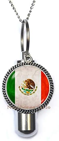 Yijianxhzao Мексико Урна с мексиканския флаг и Колие с урной за Кремация, Мексикански Колие с урной за кремация, Бижута Мексико,