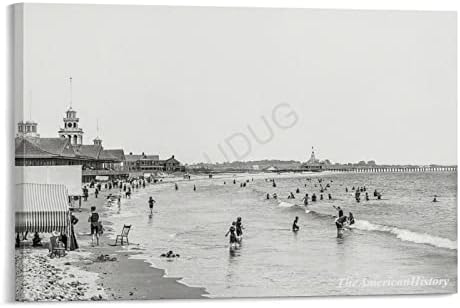 1912, Роуд Айлънд, плаж, Кей Наррагансетт, Ретро Фотопостер, Исторически Плакат, Картина върху Платно, монтиран