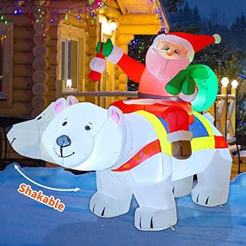 Коледен Надуваем Дядо Коледа, височина 6,6 фута на бял Медведе, Надуваеми Декорации за Двор с Вградени светодиоди