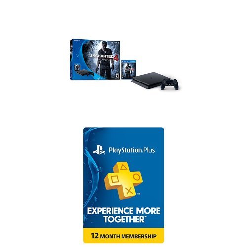 PlayStation 4 Slim 500GB Неизследвана Пакет 4 + 12-месечно членство в PlayStation Plus