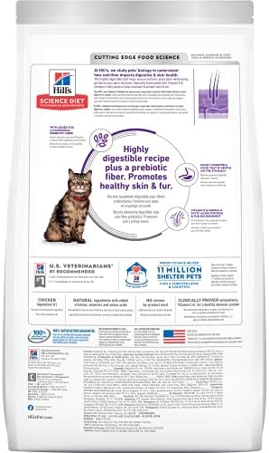 Суха храна за котки Hill ' s Science Diet, за възрастни, С чувствителен стомах и кожа, Рецепта с пиле и Ориз, пакет с тегло 15,5 кг (8878)
