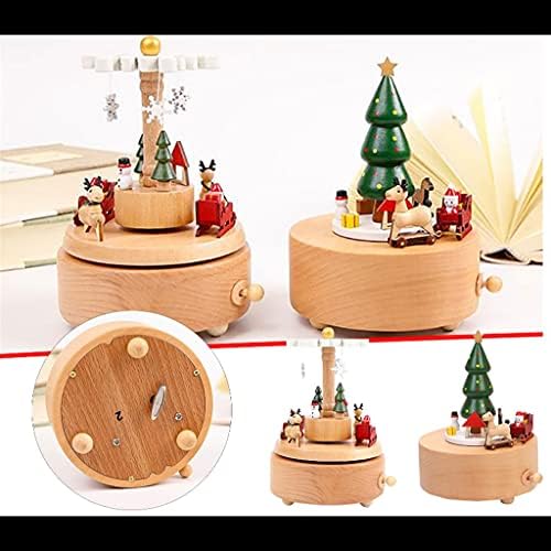 HGVVNM Дървена музикална ковчег на Коледно парти Коледно дърво Въртележка Музикална кутия за бижута Подарък за Коледа (Цвят:
