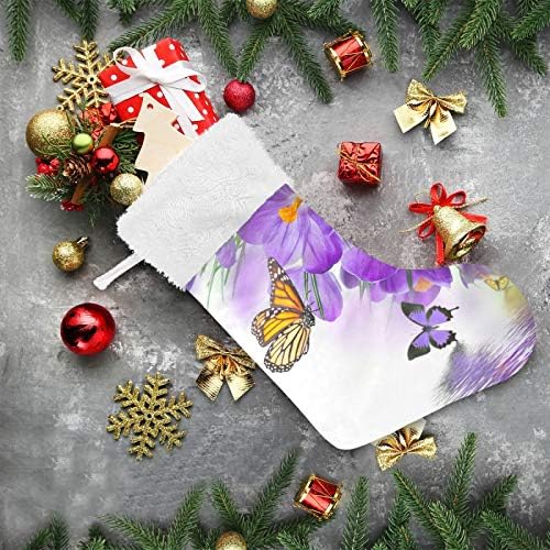 Коледни Чорапи Tarity, 1 Опаковка, 18 инча, Коледни Чорапи с Лилави Цветя, Пеперуди, Коледни Чорапи, за Захващане с Камина,