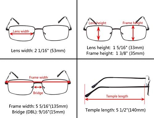 Очила за четене BFOCO Комплект от 3 Правоъгълни Метални очила за четене Ридеров Мъже