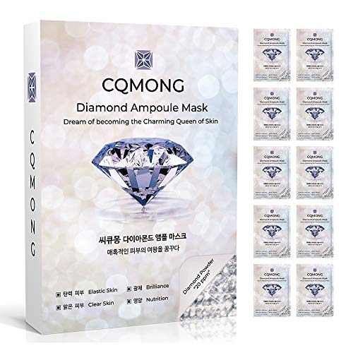 Маска за лице CQMONG Diamond Ampoule Sheet Mask (опаковка от 10 броя), Корея Колаген Маска за лице, за еластична кожа,