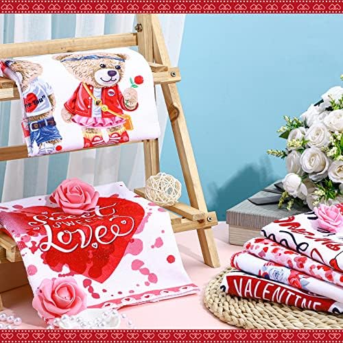 6 Опаковки Кухненски кърпи за Свети Валентин, Кърпи за миене на съдове във формата на Сърца, Романтични Супени Кърпи