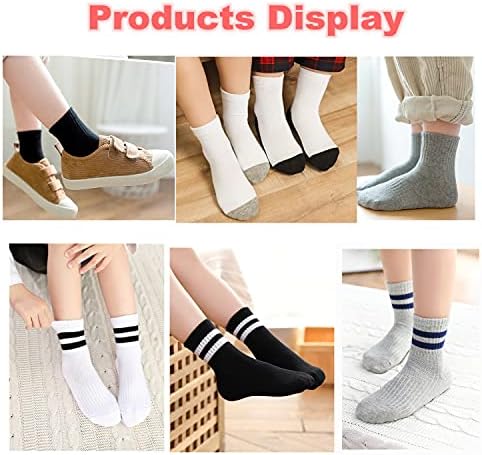 REWQ/ 12 Чифта Детски Чорапи за Момчета и Момичета, Бели и Черни Памучни Чорапи от 1 до 12 Години, Детски и Студентски