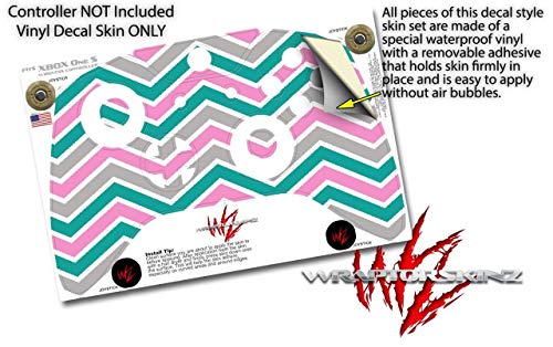 Vinyl обвивка WraptorSkinz Decal, съвместима с контролер XBOX One S / X - зиг-заг бирюзово-розов и сив цвят